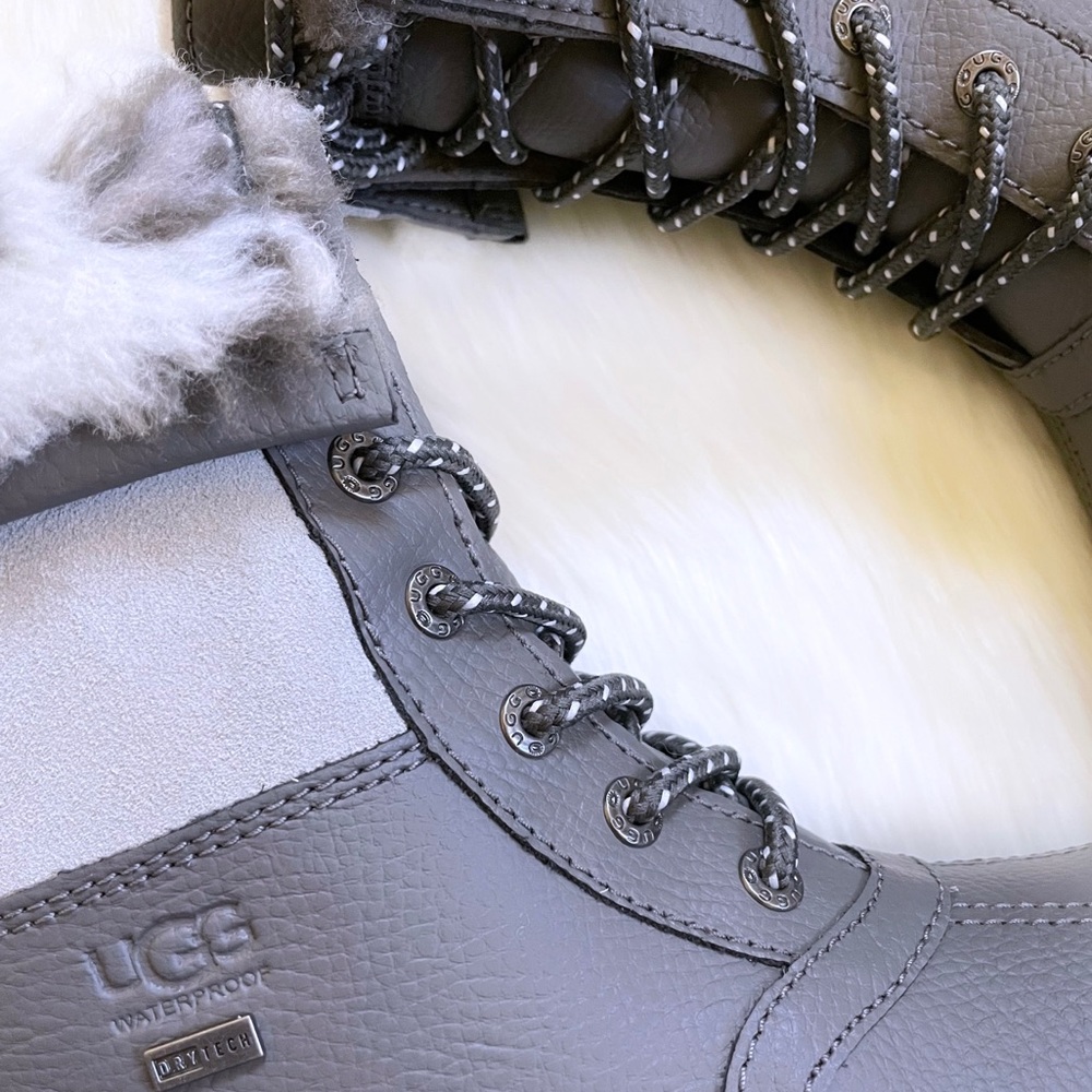 UGG Women’s Zaylee Leopard Waterproof Charcoal Leather Boots - Picture 7 of 10